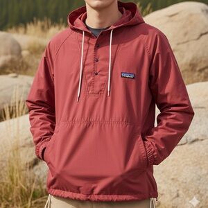 PATAGONIA Vintage 80s Hooded Snap-T Anorak Pullover Red L